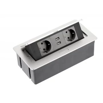 Elosztó felnyíló + kábel 2 konnektor + 2USB ezüst
