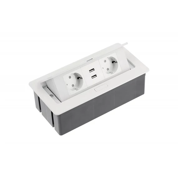 GTV Elosztó felnyíló +kábel 2 konnektorral + 2USB töltővel schuko fehér