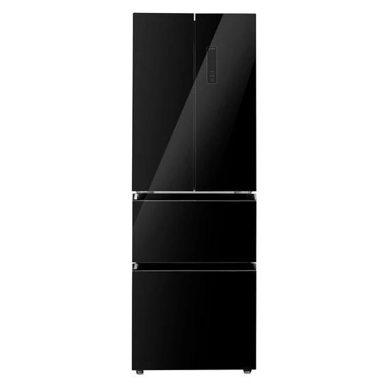 EVIDO LUNA 320B szabadonálló hűtő és fagyasztó, francia ajtó, 63,5x185,5 cm, 320 l, E energiaosztály, fekete üveg